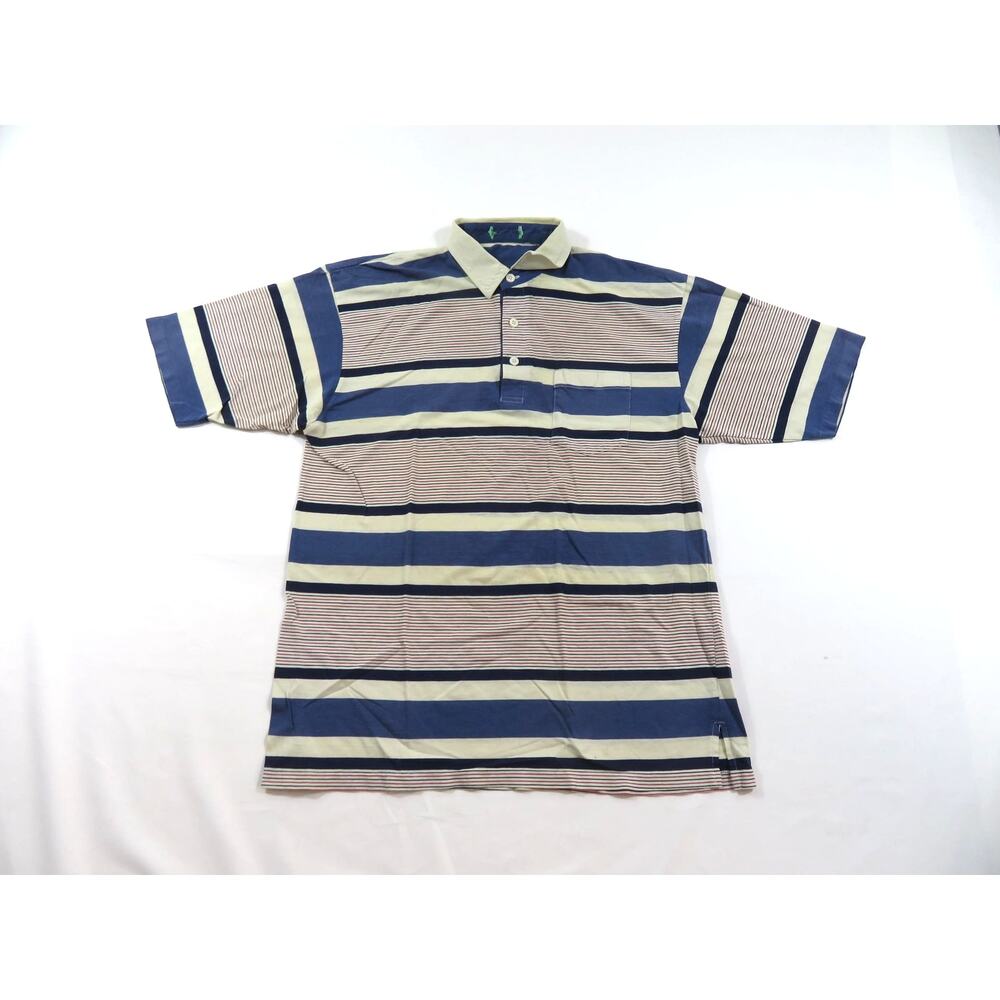 Striped Polo Pocket Shirt, Golf Skate Surf, White Blue Red Sz M 1980s